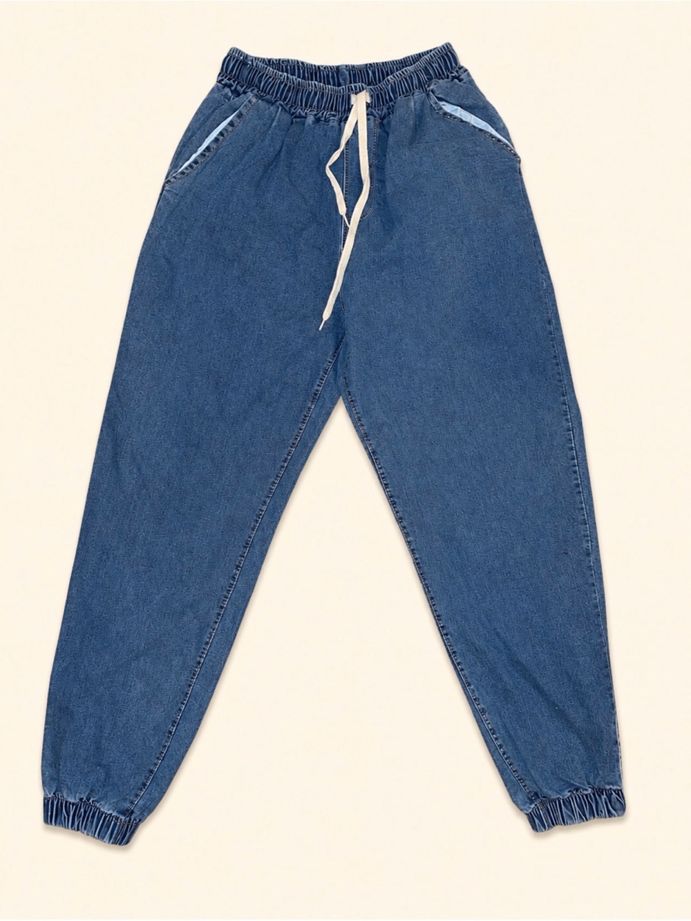 Denim Elastic Waist Jogger Pants - Blue
